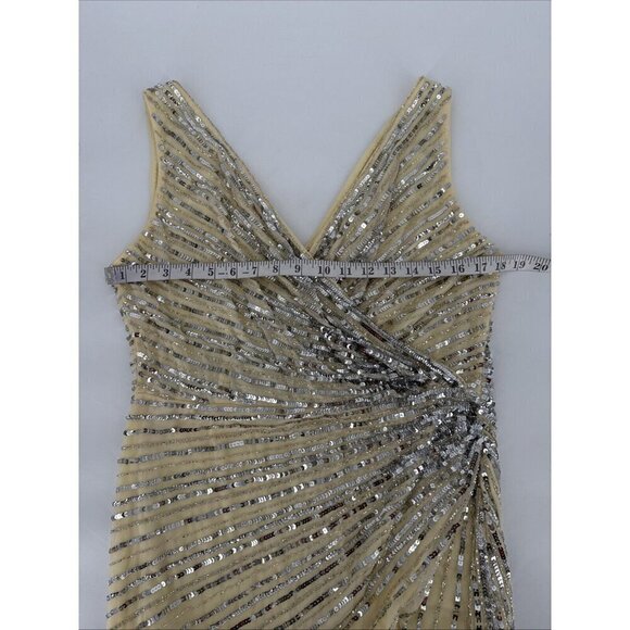 Mac Duggal Size 10 Nude Silver 5757 Sequined Sleeveless Midi Cocktail Dress New - Picture 11 of 13